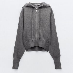 Zara cropped knit hoodie cardigan